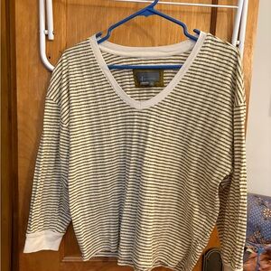 Anthropologie Olive and Cream Striped Top